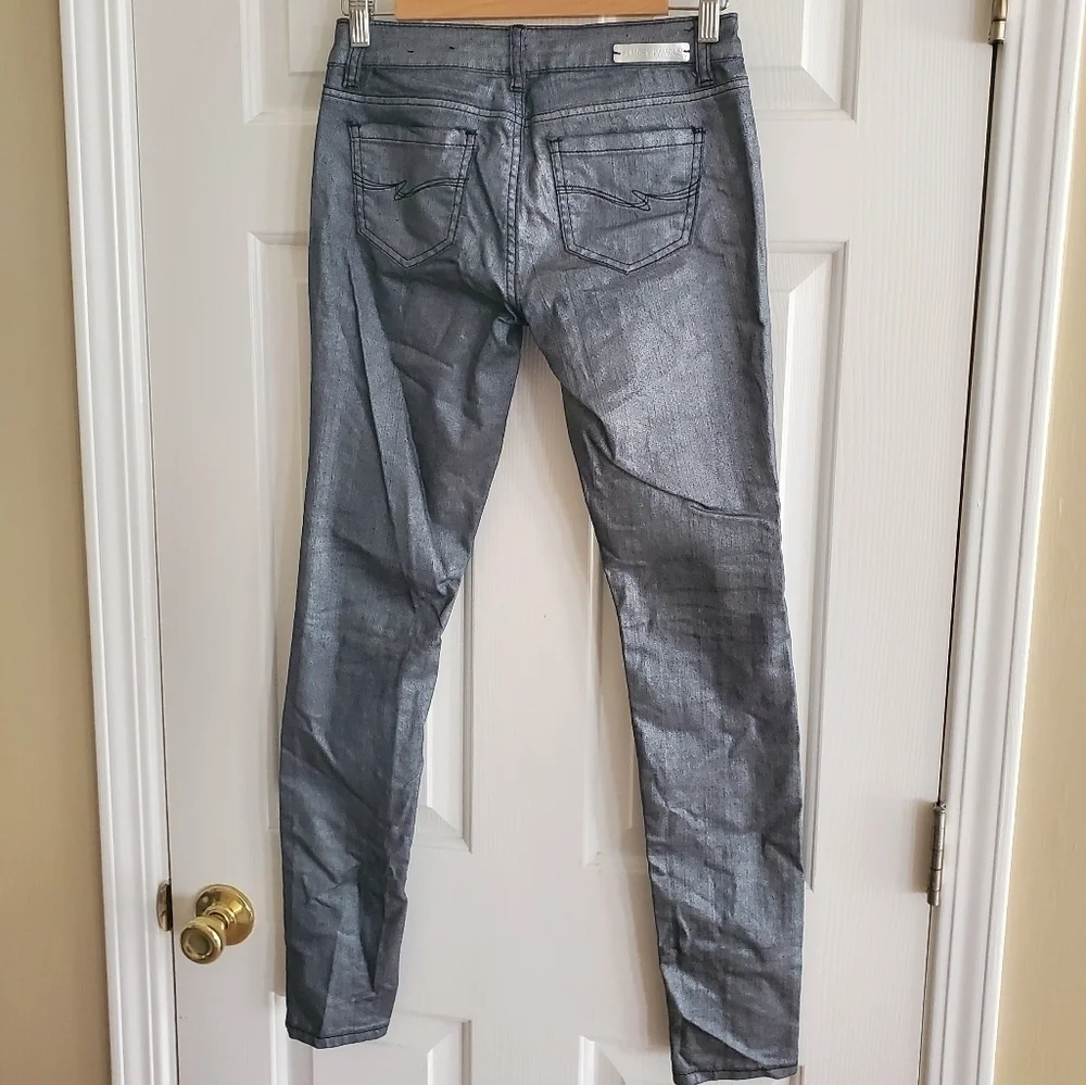 Almost Famous Metalic coated jeans size 3